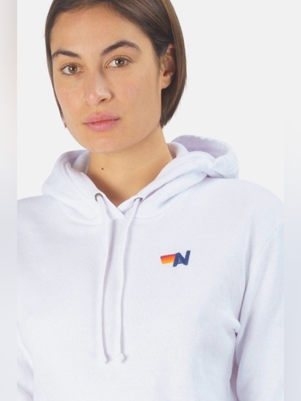 🌈Aviator Nation White Cropped Rainbow Stripe Pullover Hoodie Size Medium - Picture 3 of 8